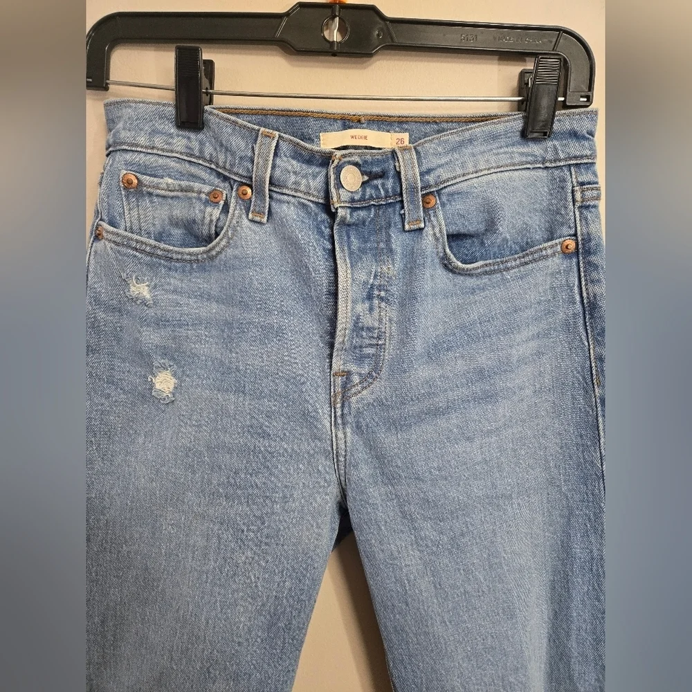 Levi's Jeans Vintage Big E Womens 27 Wedgie Straight Button Fly High Rise  Denim - Picture 3 of 14